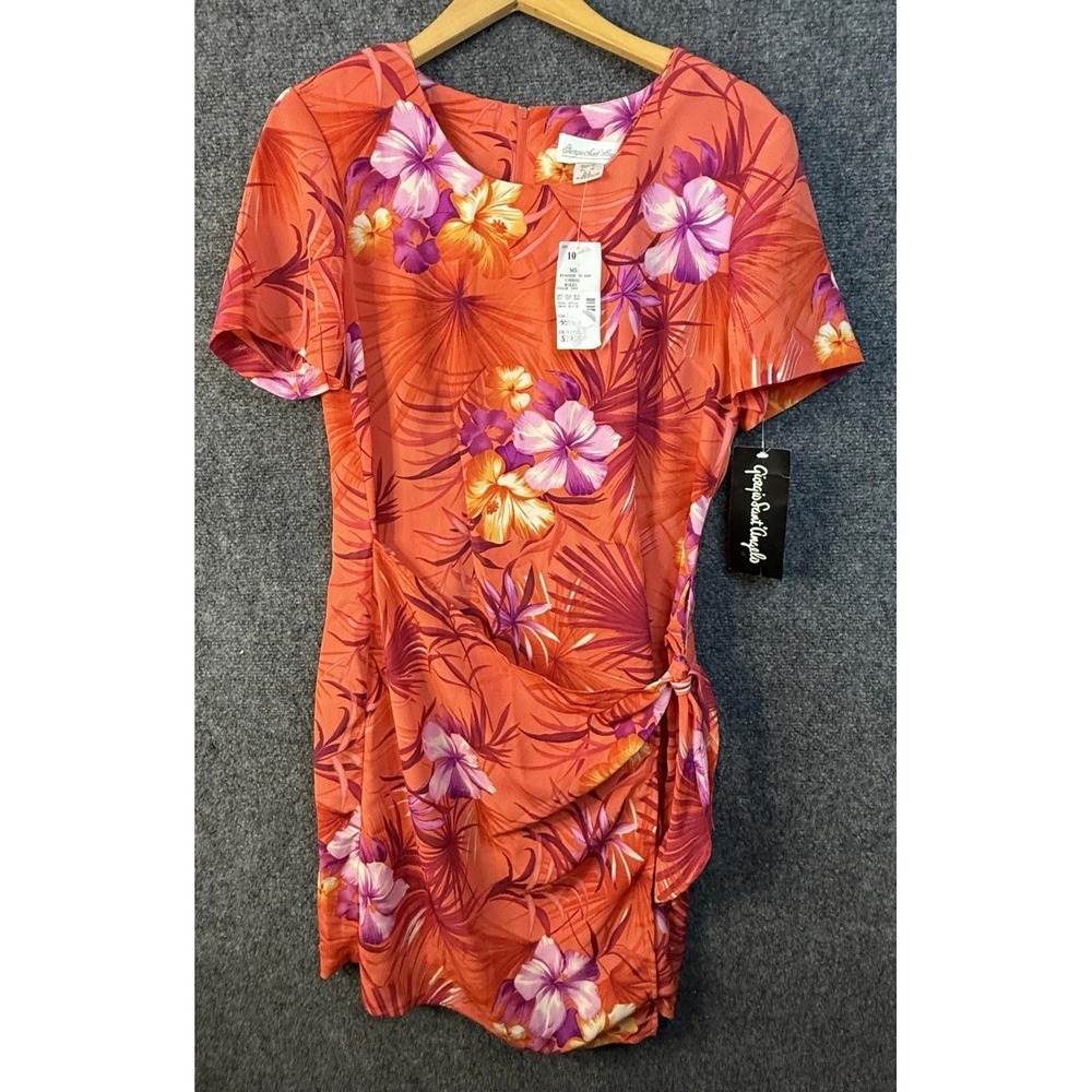 Giorgio Sant' Angelo Designer Wrap Dress Women's Size 10 Orange Floral Beach NWT